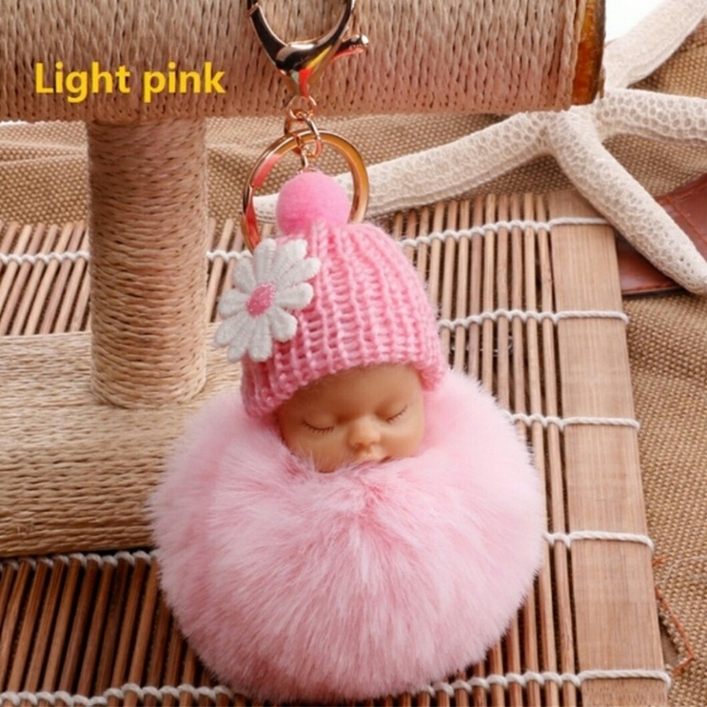 Sleeping Baby Pom Keychain